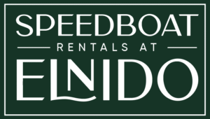 Speedboat Rentals at El Nido logo, white text on a dark green background.