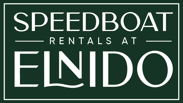 Speedboat Rentals at El Nido logo, white text on a dark green background.